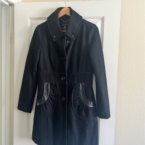 Black moda international coat with faux leather trim.  Size S